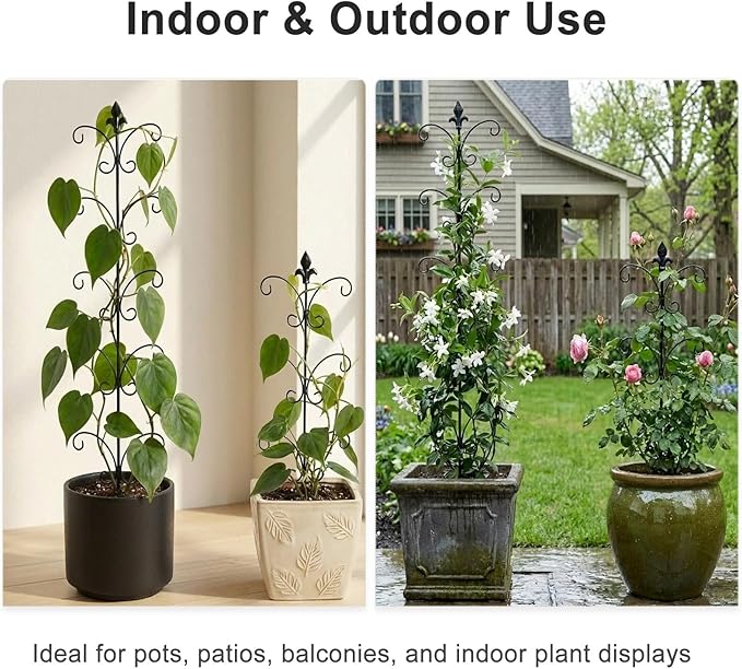 2 Pack Monstera Plant Support Stakes, 31.5 Inch and 46.5 Inch Metal Stake for Indoor Plants, Outdoor Climbing Plant Trellis for Monstera, Pothos, Black
