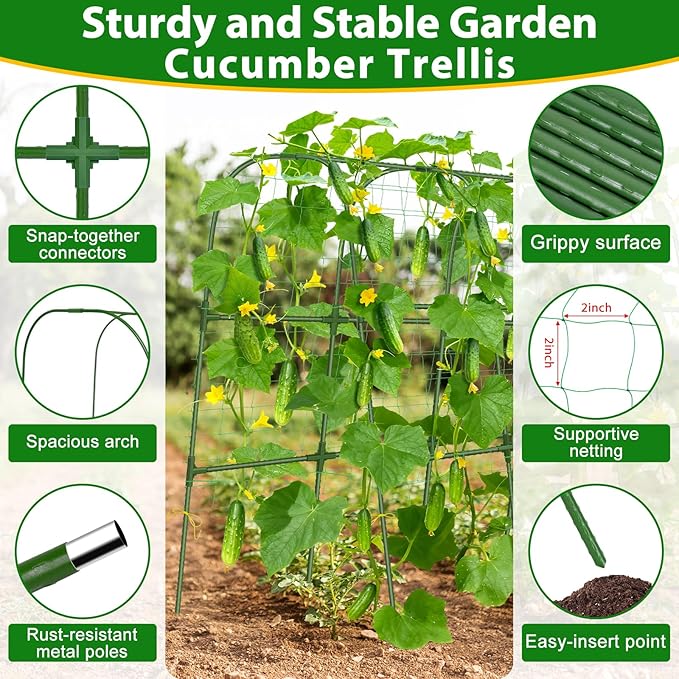 Cucumber Trellis for Raised Bed, 66''x48'' U-Shape Garden Trellis for Climbing Plants Outdoor, Metal Arch Plant Support, Vegetables Trellis for Squash Grape Pea Bean Vines Flower