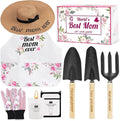 Gifts for Mom,7 Piece Womens Gardening Kit with Pink Gardening Tools,Straw Hat, Floral Gardening Apron and Gloves,Mothers Day Garden Gifts Pink