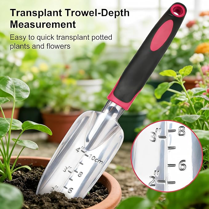 Garden Tools Set, 3-Piece Heavy Duty Gardening Hand Tools, Rust-Proof Cast Aluminum Construction with Soft Non-Slip Rubber Grips, Ideal for Digging, Planting, Weeding & Transplanting (Purple)