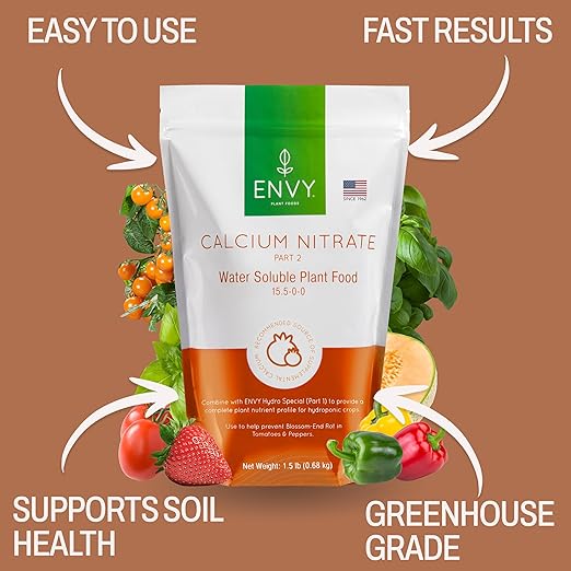 ENVY Solution Grade Calcium Nitrate (15-0-0) Prevents Blossom End-Rot from Calcium Deficiency in Tomatoes & Peppers (3.0 lb)