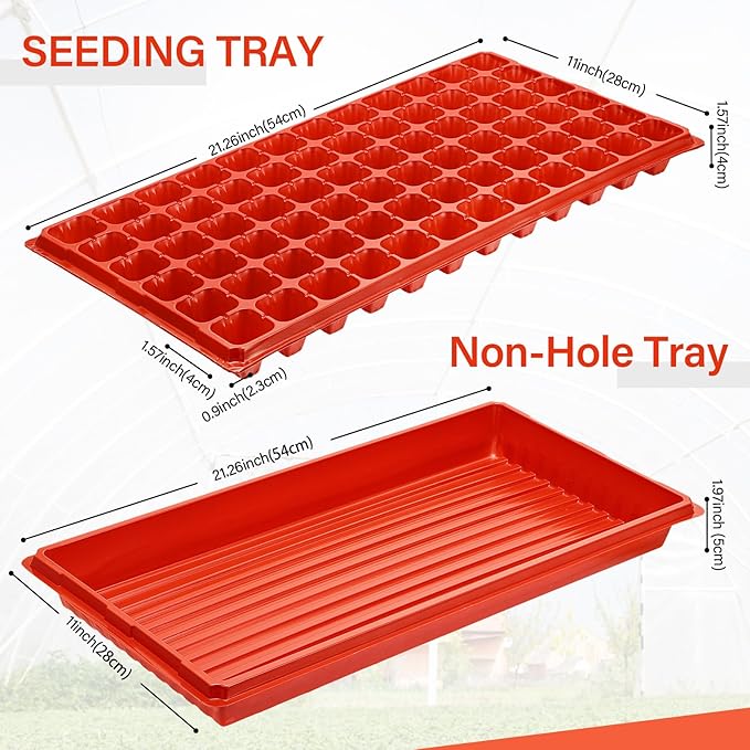 Romooa 10 Pcs Seed Starter Kit 72 Cell Seedling Starting Trays and 1020 Trays No Holes Plant Growing Nursery Pots for Gardening Germination Propagation (Brick Red)