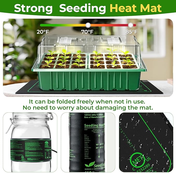 2026 Seed Starter Trays with Grow Lights and Heat Mat, 36 Extra Large Cells Plant Starting Kit,4 Timing Set,Humidity Domes Heightened Lids for Greenhouse Germination Seeds Growing Starting-1 pack