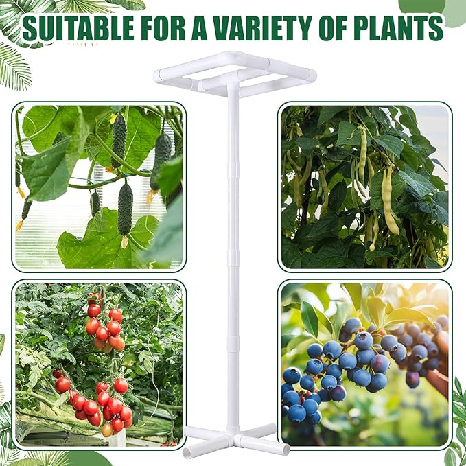 Vicenpal 2 Pcs Dragon Fruit Trellis 14"x14"x50" Cactus Trellis PVC Plant Support for Climbing Plants in Outdoor Gardens Climbing Plant Support Frame Easy Assembly Weatherproof for Vertical Garden
