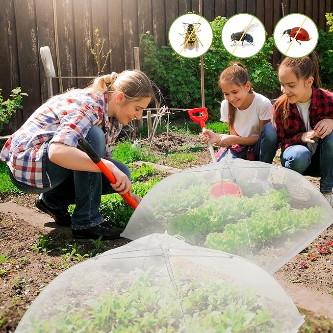 Sawysine 4 Pack Mesh Plant Cover Reusable Screen Cloche Dome Plant Protector Tent Collapsible Umbrella for Outdoor Garden Greenhouse Vegetable Flowers Strawberry from Animals(17 x 17 Inch,White)