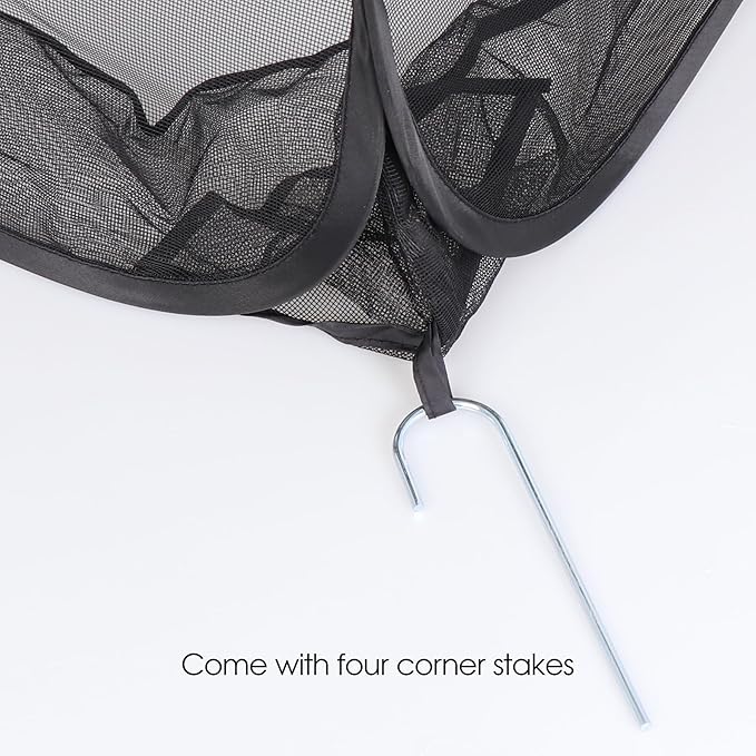 Mesh Plant Cover from Animals, Plant Netting Pest Guard Cover, Plant Tent Cage Pop-up with 4 Stakes for Vegetables, Fruits, Flowers (Black, 36 x 36 x 39 Inches)