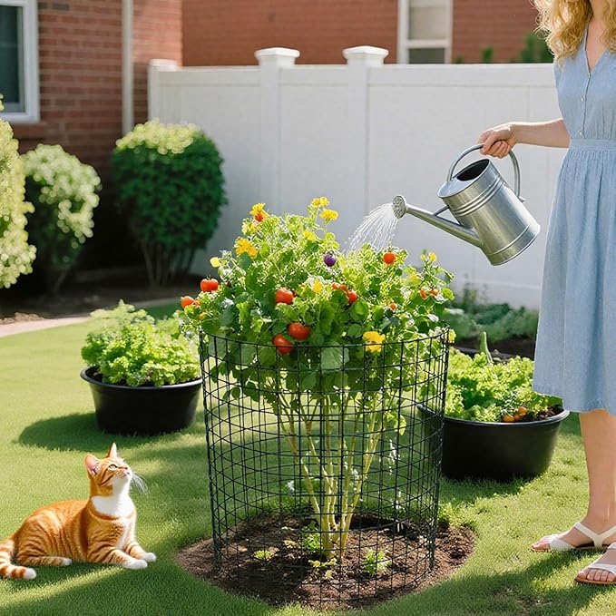 16 Pack Plant Protectors from Animals, 13.8"x 12" Wire Plant Protector, Wire Cages for Plants with Stakes and Cable Ties, Metal Plant Cages for Plants, Vegetables, Flowers