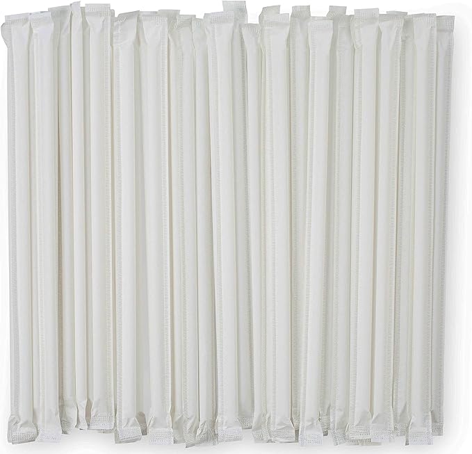 DuraHome Plastic Straws Individually Wrapped BPA Free Restaurant Style Disposable Straw (10.25" Long Straws, White)
