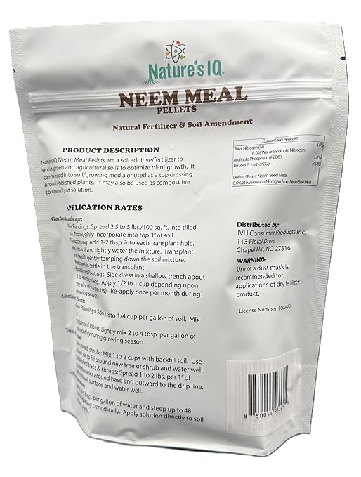 Nature's IQ NEEM Meal pellets. 2LBS. Natural Fertilizer/Soil Ammendment. Improves Soil Structure & Promotes Active Root Systems. Easy to Apply pellets in resealable Bag.