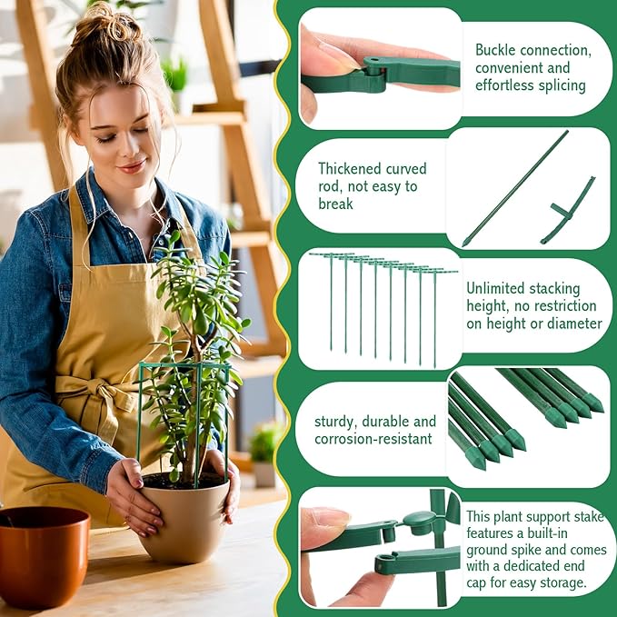 100 Pcs Plant Support Stake 5.9" W X 9.8" H Half Round Plant Cage Stackable Garden Flower Support for Indoor Outdoor Flower Vegetable Tomato Peony Monstera Hydrangea Climbing Plants
