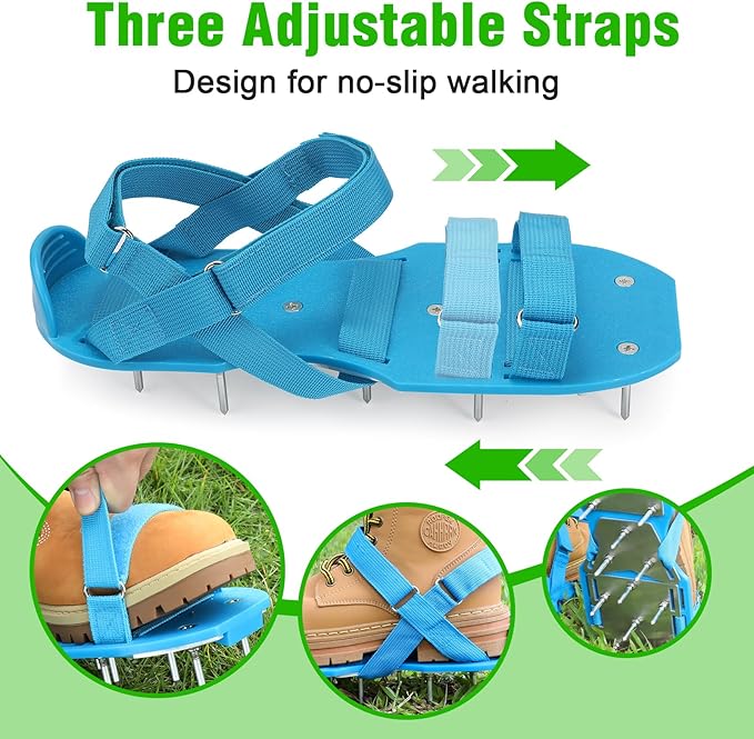 Lawn Aerator Shoes for Grass - Pre-Assembled Grass Aerator Shoes for Lawn - Soil Yard Aerator Tool for Aerating Patio Garden, Blue, Large Size