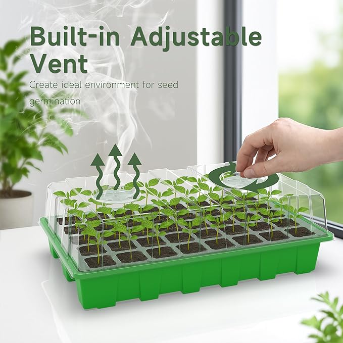 Gardzen 10 Pack 40 Cell BPA Free Seed Starter Tray Kit - Reusable Plant Germination Trays with Adjustable Vents, Sowing Tool & Labeling Set for Indoor Gardening Vegetables Herbs Flowers