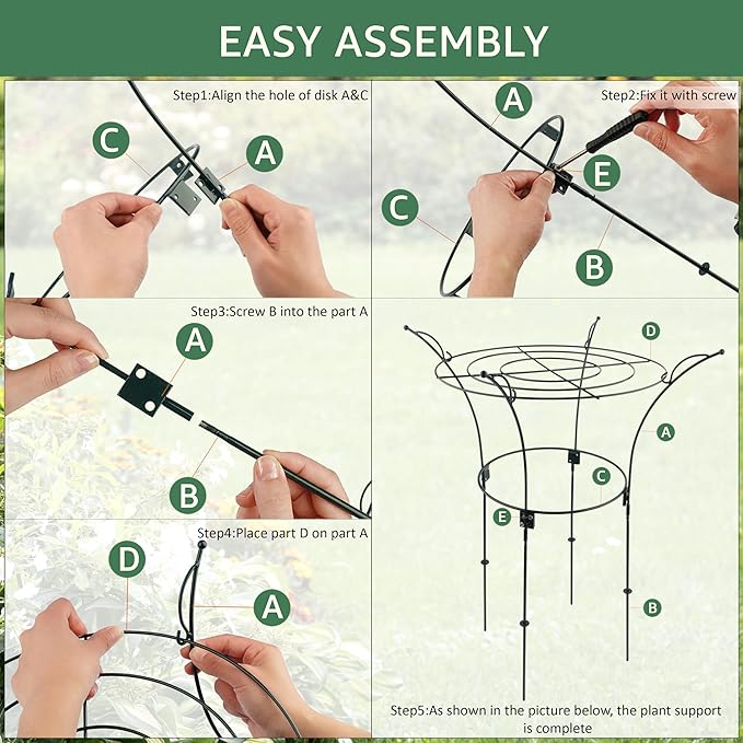 Fayoo 2 Pack Peony Cages and Supports with Twist Ties, 23.2" H X 13" D Heavy Duty Metal Plant Support Rings, Outdoor Flower Cage Garden Stakes for Peonies, Roses, Hydrangeas, Climbing Vines
