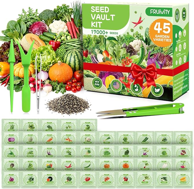 45 Vegetable Seeds Variety Pack - 17,000+ Non-GMO Heirloom for Planting Garden Seed Packets, Indoor & Outdoors Gardening -Seed Vault Kit, Friend Gift,Tomato Cabbage Spinach Cucumber Lettuce