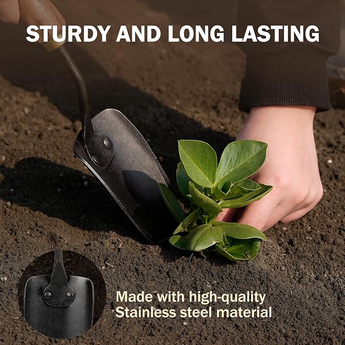 Garden Hand Trowel, Heavy Duty Stainless Steel Garden Shovel with Walnut Handle, Small Gardening Tools for Planting, Digging and Wedding