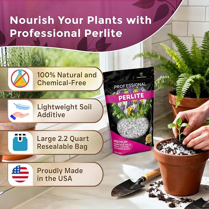 Professional Perlite | Large 2.2 Quarts | Medium Grade for Container and Garden Plants | pH Neutral Lightweight Soil Additive | Made in USA