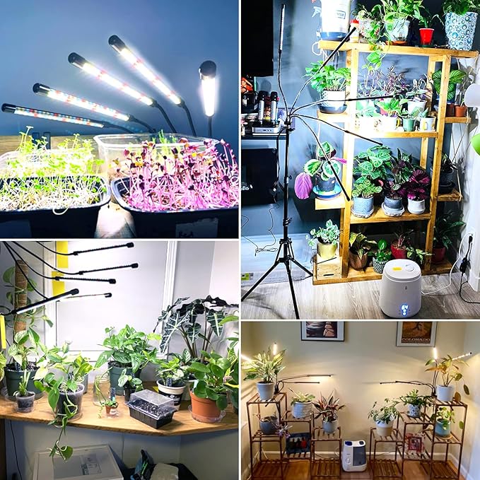 Wolezek Grow Lights for Indoor Plants Full Spectrum, LED Grow Light with Adjustable Stand and Sturdy Clip, 5-Heads Plant Grow Lights Indoor with Auto 6/12/16H Timer, 3 Light Modes, 5 Levels Dimmable
