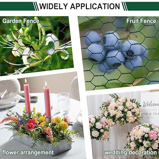 Floral Wire Netting, 4 x 394 Inch Flower Mesh Netting, Chicken Wire for Floral Arrangement, Galvanized Hexagonal Chicken Wire Fence with Plier Gloves, Protect Plant & Decorate Flower Arch, DIY Craft