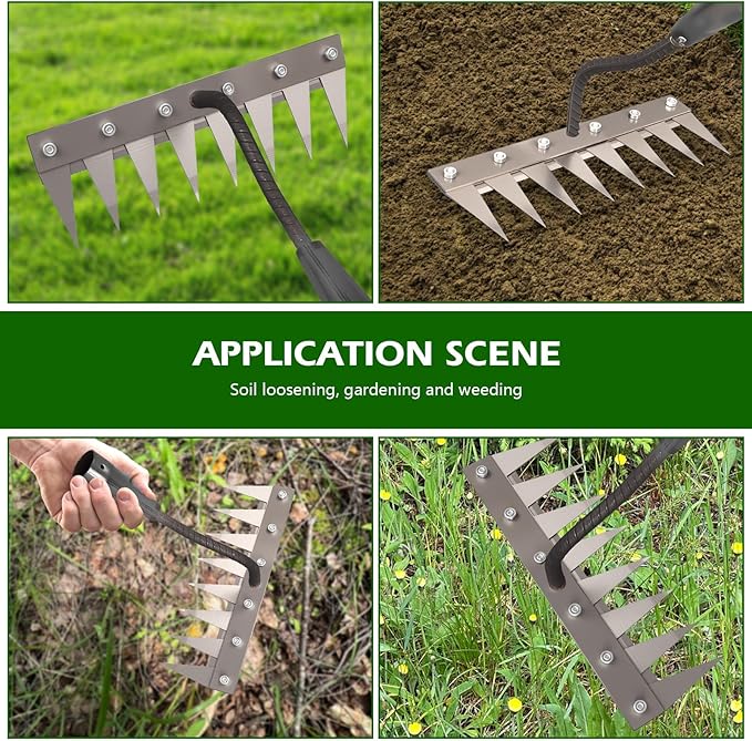 Iron Weeder Tool Without Long Handle, 7 Teeths Manual Weeder Remover Tool, Hand Weed Rake and Garden Hoe for Gardening, Heavy Duty Uprooting Weeding Pull for Yard, Lawn, Patio and Garden