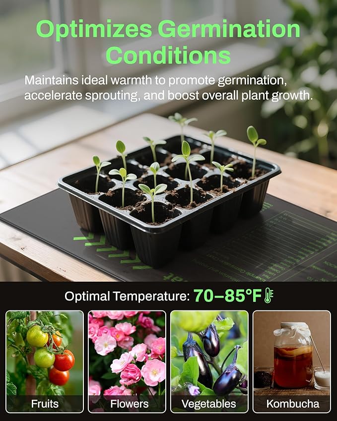 BN-LINK Durable Seedling Heat Mat for Seed Starting 10" x 20.75", 2 Pack Waterproof Warming Mat Plant Heating Pad for Seed Germination, Indoor Growing, Hydroponic, Greenhouse, ETL Listed