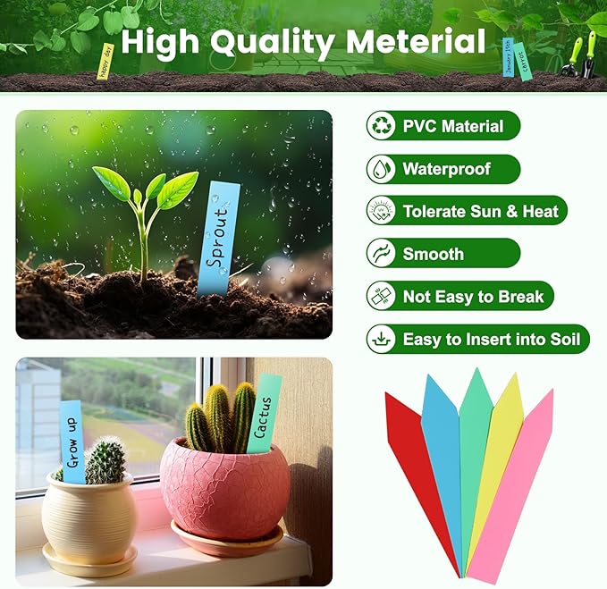 KINGLAKE Plant Labels,Plastic Plant Labels 4 Inch,Plant Tags,100 Pcs Nursery Garden Labels Plant Markers for Outdoor Garden Waterproof,Plants Name Tags Stake Tags Multicolored with Marking Pen