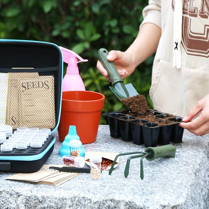 hasumcol 70 Slots Seed Storage Organizer, Garden Seeds Saver kit Seed Organizer with 20 Seed Envelopes, Write Label, Funnel, Tweezer for Flower Plants Vegetable Seed Saving (Seeds not Included)