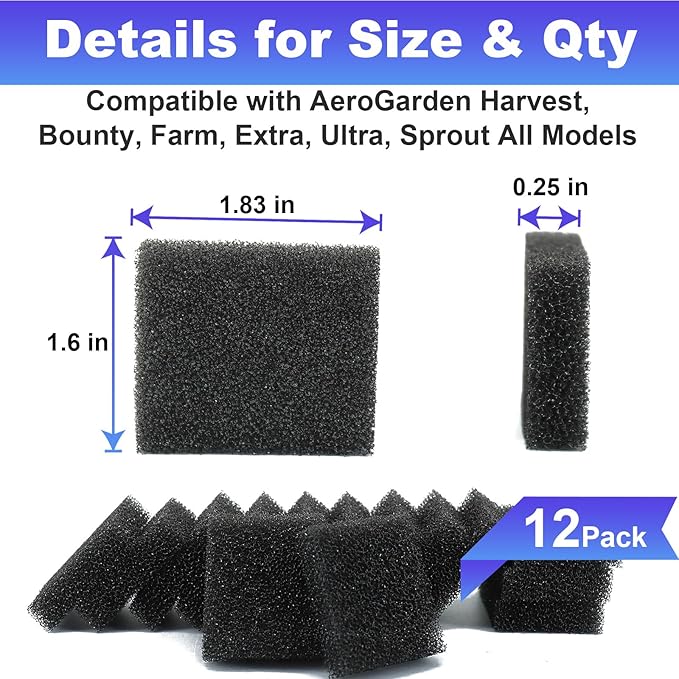 Filter Sponges Replacement Compatible with Aerogarden Harvest, Bounty, Farm, Extra, Ultra All Models, Pump Filter Sponge Replacement Accessories for Aerogarden Reduce Dirt and Debris in Pump (12Pack)