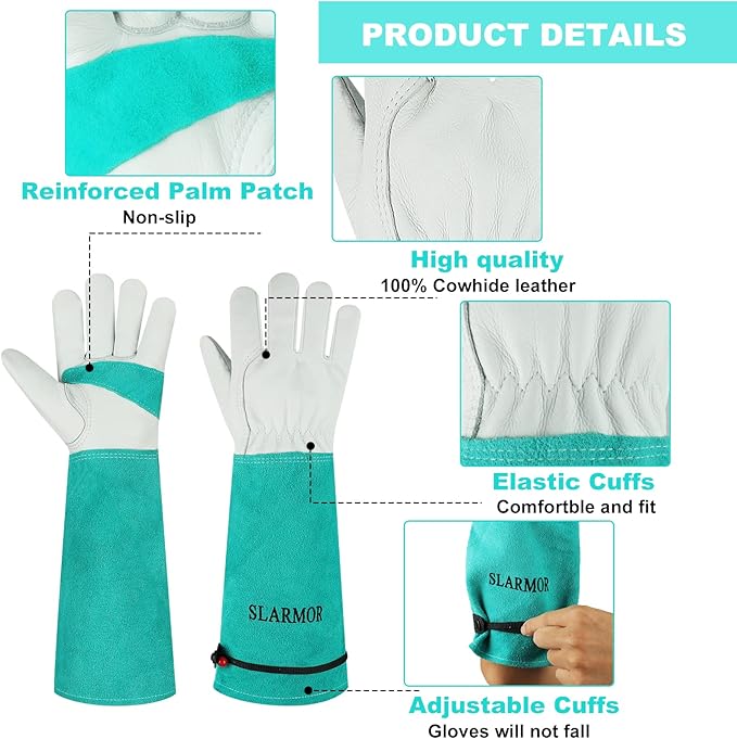 Long Gardening-Gloves Women/Men - Thorn proof Rose Pruning Heavy Duty Gauntlet (X-Large, Green)