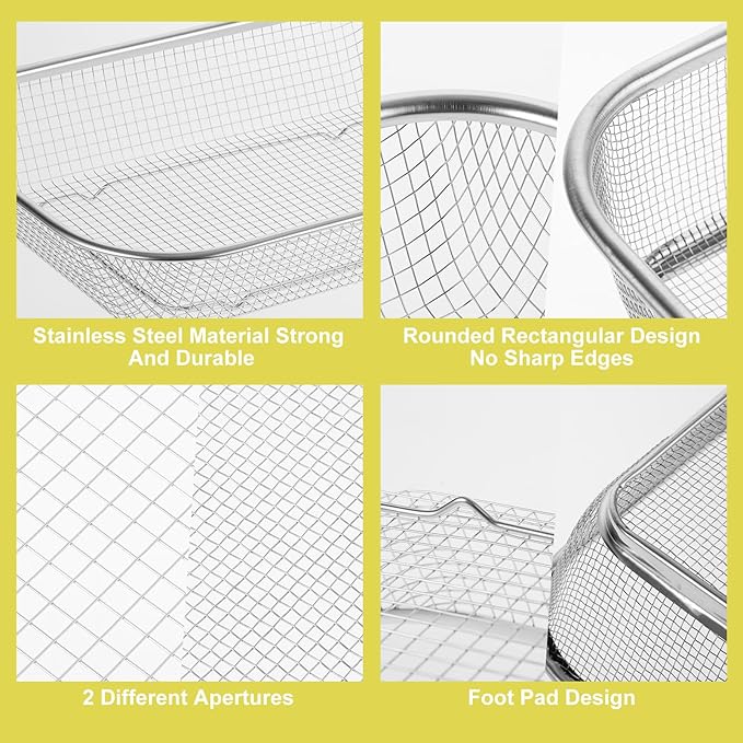 2PCS Soil Sifter for Gardening, Large Stainless Steel Rock Sifter, Square Garden Compost Sieve, Dirt Sand Sifter, Captures Dirt Rocks Sawdust for Garden Use (0.12'' 0.24'' Aperture)