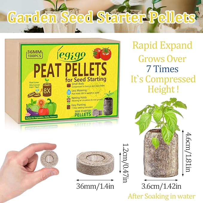 Legigo 100 Pcs 36mm Seed Starter Peat Pellets for Seedlings- Compressed Seed Starter Pods Seed Starting Pellets Plugs Soil Peat Pods for Starting Seeds, Garden Planting Herb Flower Vegetables