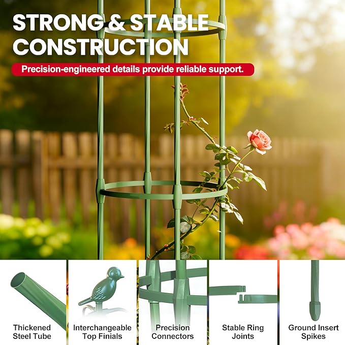 Garden Obelisk Trellis for Climbing Plants Outdoor, 2.5 FT Garden Trellis Plastic Coated Metal Plant Support for Indoor Outdoor, Tall Decorative Trellis for Roses, Flowers, Vines, Potted Plants