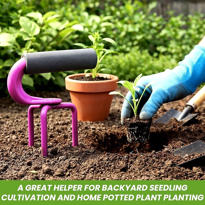 2 Pack Hand Tiller Claw Cultivator, Manganese Steel Soil Loosener with Soft Foam Handle for Raised Garden Beds, Potted Plants & Vegetable Gardening, Purple and Green
