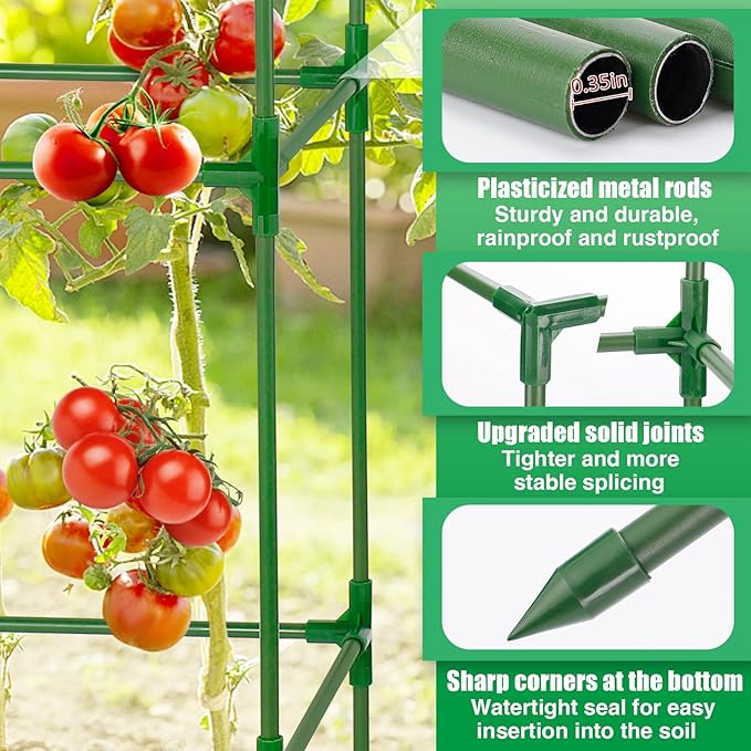 45x14.5x14.5in Adjustable Tomato Cage for Garden - 2 Pack Easy to Assemble Square Tomato Plant Support Poles, Heavy Duty Metal Plant Tower Stakes Cucumber Trellis for Climbing Vegetable Flowers Fruits