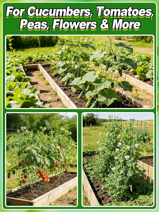 2 Sets Cucumber Trellis for Raised Garden Bed - 4.5mm Wire Heavy Duty Weather-Resistant Foldable A-Frame Metal Plant Support, for Squash Pole Bean Climbing Plants Vegetables Outdoor