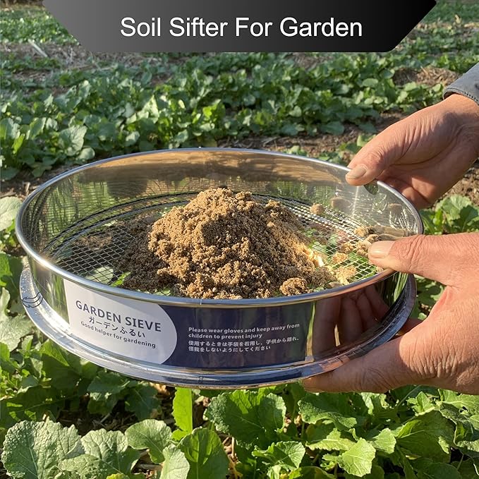 Garden Soil Sifter -10" Sifting Pan-Sieve for Sand Rocks Dirt Compost (1/12”Mesh Screen)