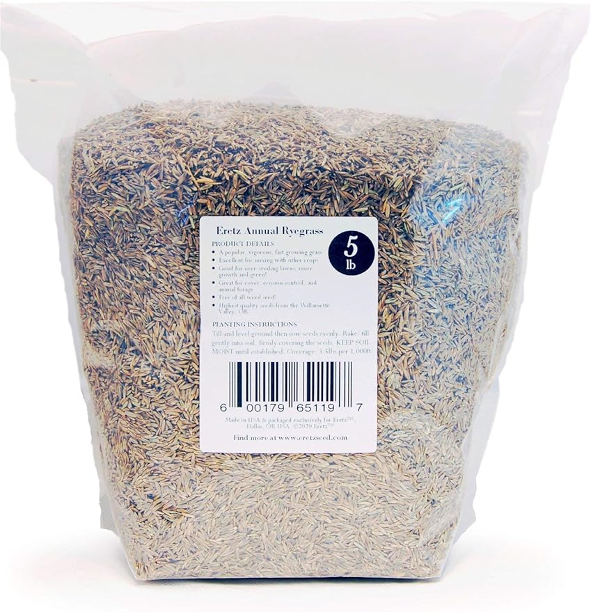 Annual RyeGrass Seed by Eretz - Willamette Valley, Oregon Grown. No fillers, No Weed or Other Crop Seeds (5lb)