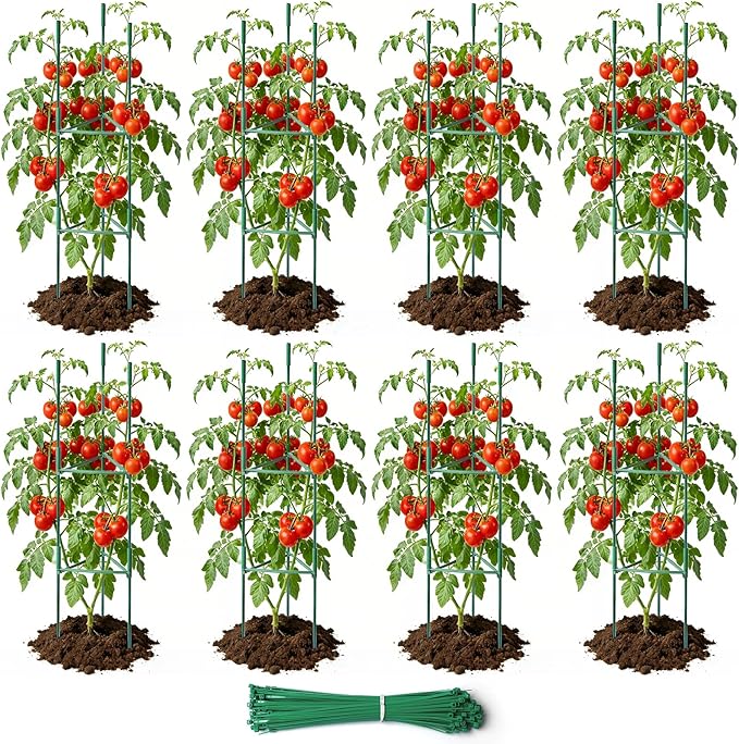 8 Pack Tomato Cages for Garden, Up to 48in Adjustable Tomato Cage, Tomato Stakes Plant Cage for Garden Plant Support, Climbing Vegetables Plants Flowers