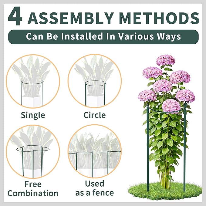 TCBWFY 4 PCS Plant Supports 16" Dx46 H Peony Cages and Supports,6mm Thick Metal Wire Heavy-Duty Garden Stakes for Indoor & Outdoor Plants,Ideal for Peony,Tomato,Hydrangea,Rose