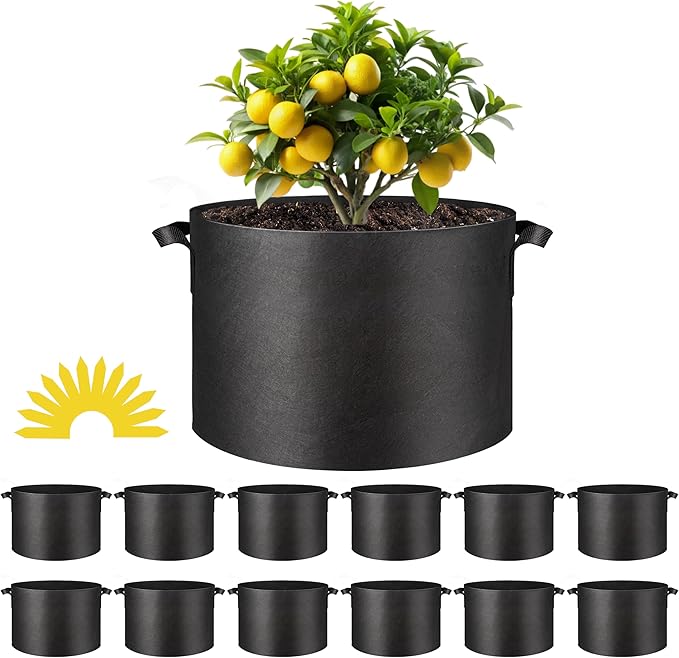 Simple Deluxe Grow Bags 15 Gallon 12 Pack Planter Pots with Handles, Thickened Nonwoven Fabric Aeration Cloth Bag, Heavy Duty Gardening for Tomoato, Potato, Vegetable and Flowers, Black with 12 labels