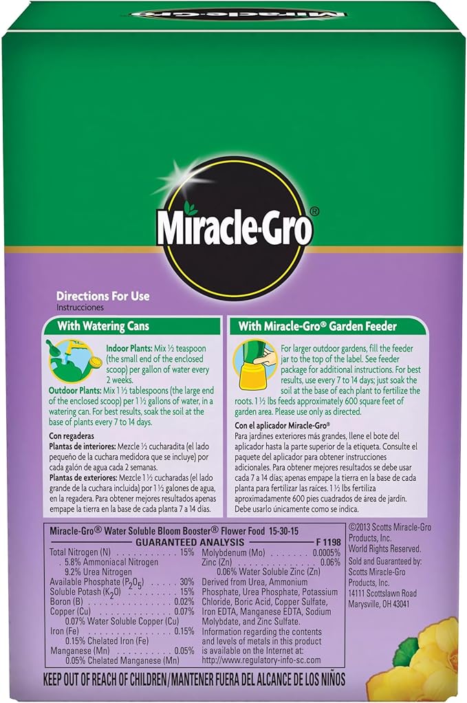 Miracle-GRO Water Soluble Bloom Booster Flower Food, for Use on All Annuals and Perennials, 1.5 lbs., 2-Pack