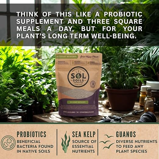 Sol Soils Necessary Nutrients Fertilizer - Biochar, Humic Acids, Mycorrhizal Fungi, Bacillus, 4oz