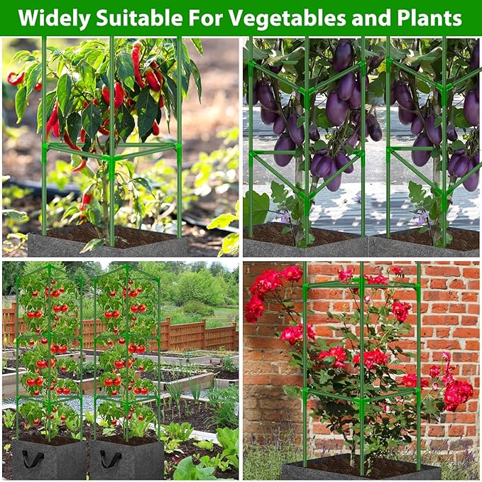 Tomato Cages for Garden with Grow Bags, 2 Pack Tomato Cage Trellis, Garden Cage Heavy Duty Tomato Stake Support, Plant Cage for Pots Plants Vegetable
