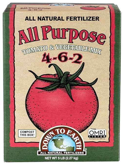 Down To Earth All Natural Fertilizers Organic All Purpose Tomato & Vegetable Mix - Plant Food for Tomatoes, Peppers, Herbs and Flowers 4-6-2, 5 lb