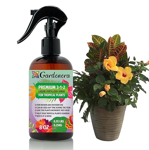 Gardenera Professional Tropical Plants Spray Fertilizer Mist for Home Gardening | 3-1-2 Gentle Blend Mist for Healthy Leaves & Growth | Essential Nutrients for Tropical Plants - 8oz