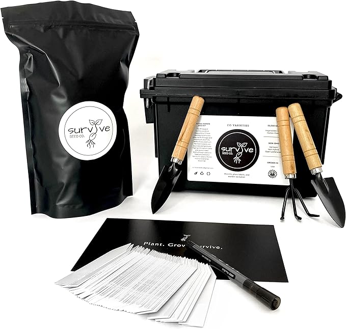 Survival Seed Kit America's #1 Largest Assortment of Heirloom Seeds - 155 Varieties - (Over 65,000 Seeds) Vegetable Fruit Herb Flower, Non-GMO, Seed Vault, Home Garden by Survive Seed Co.