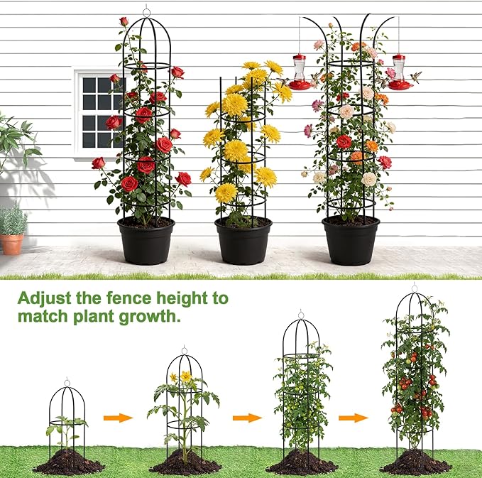 100% Metal Obelisk Garden Trellis 6.6 Ft Tall Plant Support for Climbing Vines and Flowers Stands,Rose Bush Round Trellis for Pots Metal Plant Flower Trellises for Clematis Vine Jasmine Outdoor Indoor