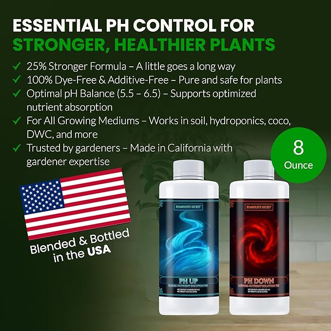 Humboldts Secret pH Up and pH Down Control Kit | Liquid Nutrient Solution Balancer for Plants | for Soil, Hydroponic, Coco, and DWC Systems | Supports Nutrient Absorption and Growth | 8 Ounce