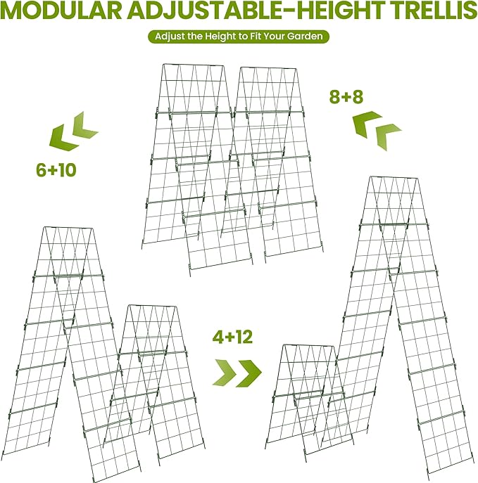 Heavy Duty Adjustable A-Frame Trellis for Climbing Plants,48"x16", Rust-Proof Metal Garden Trellis with Dense Grid, Ideal for Raised Beds, Cucumbers, Tomatoes, Beans, and Outdoor Vines (1 Pcs)