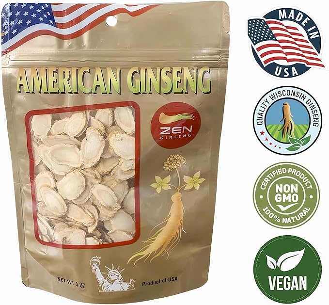 1 Bag of American Wisconsin Ginseng Slices - Panax Ginseng. Boosts Body Immunity, Energy & Stamina for Man & Women