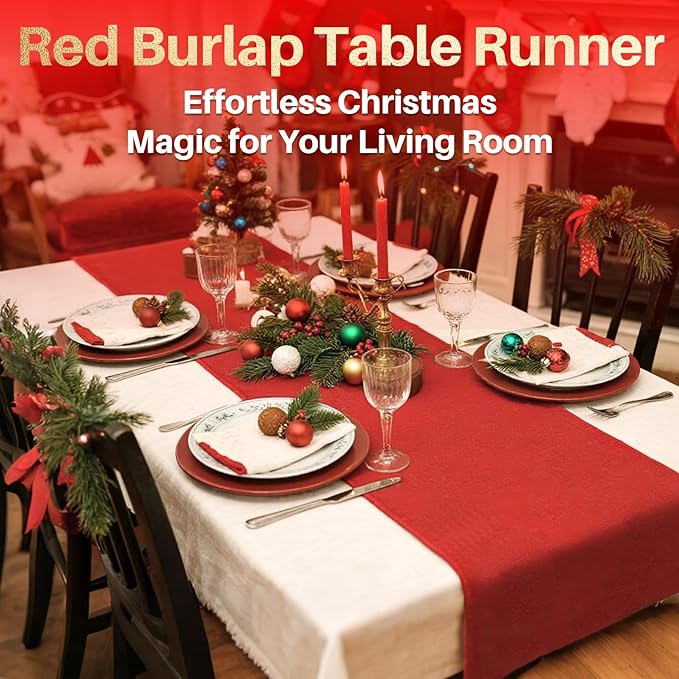 Christmas Gardening Burlap Roll - 118 X 19.7 inch Multipurpose Red Burlap Fabric High Density Jute for Plant Covers Decorations, Indoor Outdoor Use for Crafts and Farmhouse Table Decor